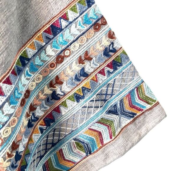 Boho Embroidered boat neck poncho top one size multicolor 25” x 54” - Picture 8 of 11